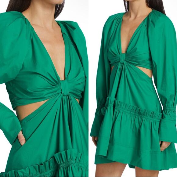 A.L.C. Alexia Cutout Cotton Poplin Tiered Viridian Green Mini Dress Size 6 - Picture 5 of 12